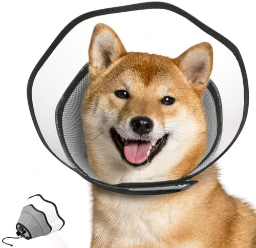 VavoPaw Halskrause Hund Leckschutz, Halskrause Hund nach Op Weiche, Atmungsaktive Schutzkragen Wasserdicht PVC, Verstellbar Leichtgewicht Genesungshalsband, Haustier Elisabethanischer, M, Grau
