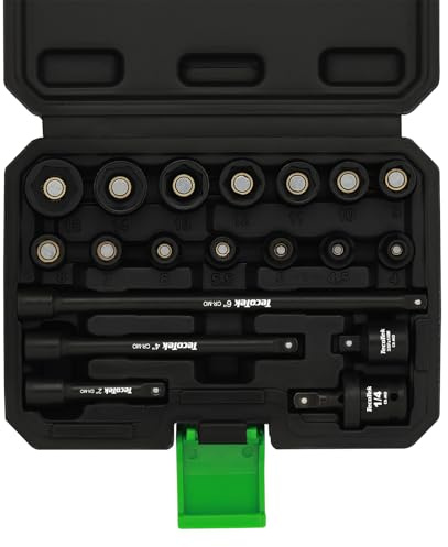 TecoTek 19-teiliges 1/4-Zoll-Antrieb, flacher magnetischer Schlag-Steckschlüsselsatz, metrisch, 4 mm-15 mm, 6-Punkt, CR-MO, Magnet-Stecknuss mit Schlag-Steckschlüsseladapter, Kardangelenk &