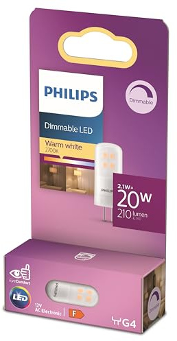 Philips LED Standard Brenner, Ersatz für Halogen 20W, G4 Sockel, warmweißes Licht 2700K, dimmbar, Matt
