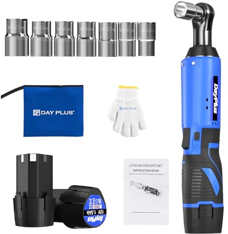 12V Cordless Ratchet Wrench, 3/8 Electric Cordless Ratchet Wrench Set Max 40N.m Torque, 2 x 1500 mAh Lithium-Ion Batteries and Fast Charge for Car Repair