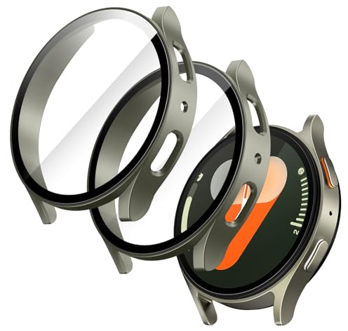 JETech Fodral med Skärmskydd för Samsung Galaxy Watch 7 40mm, Övergripande Skyddskåpa, Inbyggd Härdat Glasfilm Hög Känslighet, 2 Pack (Grön)