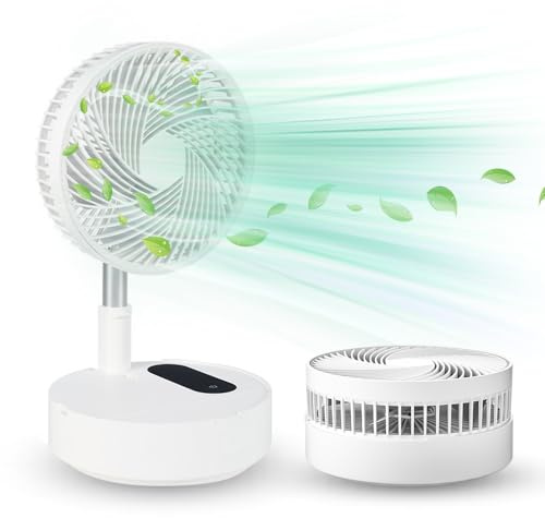 kosingna 8.3'' Folding Standing Desk Cooling Fan with Remote, Night light and Touchscreen, Portable Fan Rechargeable 10000mAh Battery, Floor Fans with Phone Holder Telescopic Pole 120° Shaking Angle