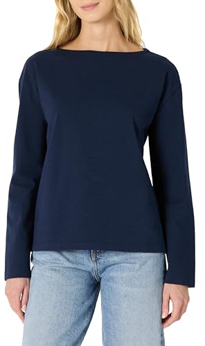 Amazon Essentials Haut à Col Bateau et Manches Longues, Tissu Épais 100% Coton, Coupe Décontractée Femme, Bleu Marine, XL