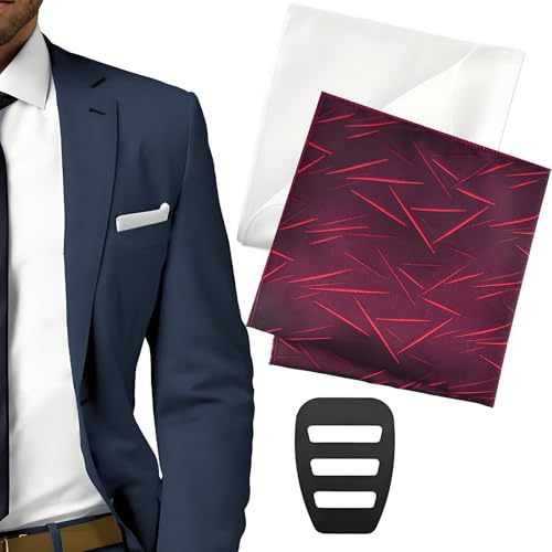 CALLYSONIC 2 pañuelos de bolsillo de seda para hombre con 1 soporte, pañuelos de bolsillo para hombre, pañuelos suaves para bodas, para trajes de cena, chaquetas (blanco, burdeos y copo de nieve