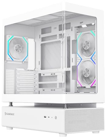 GAMEMAX N80 WH ATX Mid-Tower PC Gehäuse Weiß, 270° Panoramaglas Front & Seite, 6X 120mm ARGB PWM Lüfter vorinstalliert, USB Typ-C Gen2, BTF & Vertikale GPU-Support, PC Case für Gaming