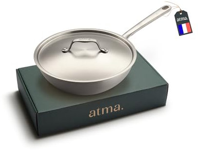 Atma - Wok en Inox 3 Plis – Ø24 cm – Compatible Tous Feux, Cuissons Express et Polyvalentes – Sans PFAS, Ni Revêtement Chimique – Grande Contenance, Manche Riveté – Fabriqué en France