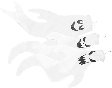INOOMP 3pcs Halloween Led Ghost Windsock White Ghost Led Wind Cones Outdoor Hanging Garden Decor for Halloween Party