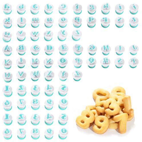 72 Pieces Alphabet Cookie Stamp Letters Impress Embosser Plunger, Alphabet Stamps Fondant Letter Cutters Fondant Cake Biscuit Mold Decorating Tools Uppercase Lowercase Numbers DIY Sugar Cookies