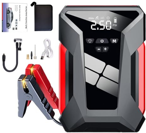 Aide au démarrage Portable - Chargeur de Batterie Compact, Aide au démarrage et compresseur de pneus pour Les Loisirs en Plein air et Les Vacances