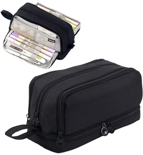 MOTIBACK Federtasche, Große Schlampermappe mit 2 Fächern, Praktische Aufbewahrungsbox für Stifte, ideal für Schule, Jugendliche, Mädchen und Jungen (Schwarz)