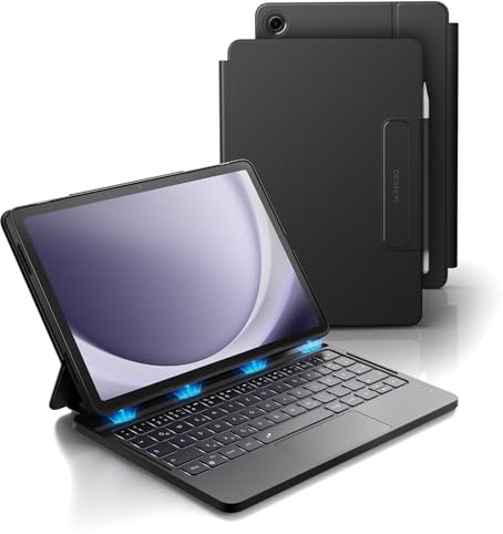 Dexnor Tastatur Hülle für Samsung Galaxy Tab A9+ Plus 11 Zoll 2023, Keyboard Cover mit Magnetisch Multi-Touch Trackpad Beleuchtung Pencil Halter Ultraleicht Bluetooth Tastatur, QWERTZ, Schwarz