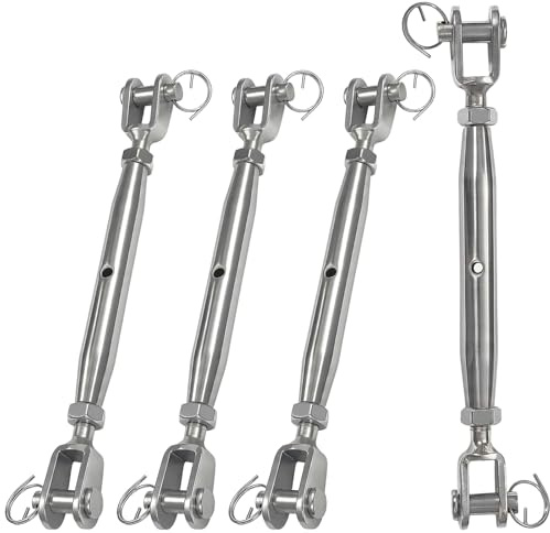 4 PCS 304 Stainless Steel Turnbuckle, 3/16 (M5) Heavy Duty Turnbuckles Closed Body Jaw and Jaw Turnbuckles for Cables Wire Rope Tension, Shade Sail, Industrial Grade Rigging Screw