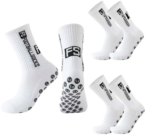 GNALIA Chaussette Foot Enfant 3 Paires, Couleur Blanc Taille 26-33 Antidérapantes Pour Football Et Basketball