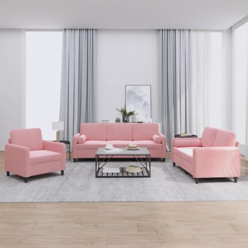 HETFTJN 3-TLG. Samt-Sofagarnitur Rosa 78/138/198 cm Modernes Wohnzimmer-Set Sessel Zweisitzer Dreisitzer Couch mit Kissen für kleine Räume Wohnzimmer Schlafzimmer Büro
