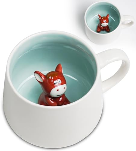 ZONSUSE Söt keramisk häst mugg, med lock och sked, 3D-hästar inuti kopp, Kawaii djur kaffemugg för te, mjölk, varm choklad, present till kvinnor, vänner och kontor användning 350 ml (3D-häst)