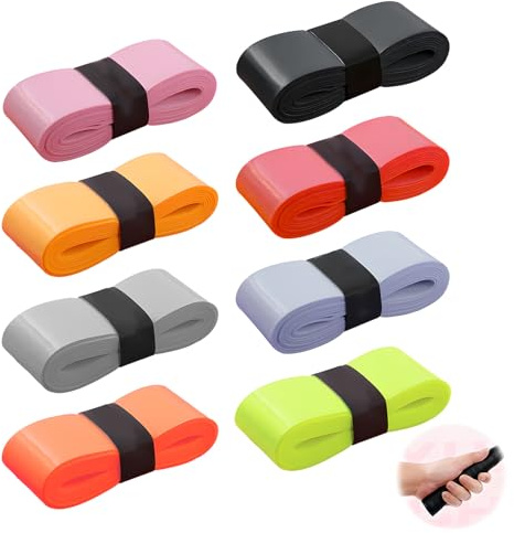 8 Pièces Ruban de Raquette Grip, Rubans Adhésifs Multicolores Bande Antidérapante Auto-adhésive Bande de Protection Raquette Badminton Compatible avec Raquettes de Tennis Badminton Squash et Pêche