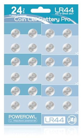 POWEROWL 24 X Pilas LR44 AG13 de 1,5 V, Pilas de Botón Alcalinas A76, 357, LR44H, SR44 para Relojes