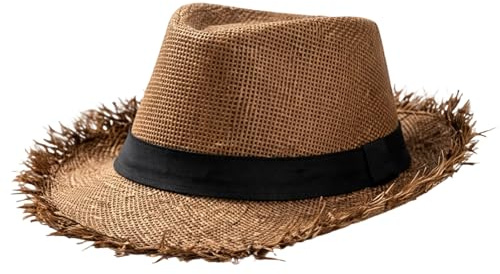 JazRvr Strohhut Herren, Kaffee-Brauner Strohhut, Eleganter Sommerhut Herren Mit Breitrand, Ideal Als Panama Hut Herren Für Outdoor Und Alltag