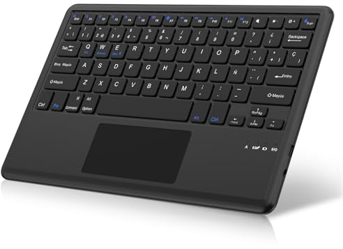 Tiiomioon Teclado Español Ñ Bluetooth Inalámbrico, Teclado Trackpad Bluetooth Inalámbrico Portátil- Negro