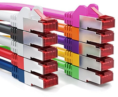 deleyCON 10x 0,5m Cavo Patch CAT6 PIMF S/FTP Schermatura CAT-6 RJ45 Cavo di Rete Cavo Ethernet LAN DSL Interruttore Router Modem Punto di Accesso - Multicolore