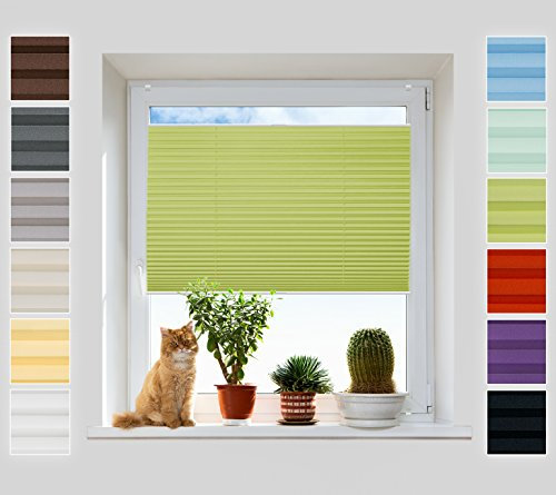Plissee Ohne Bohren Klemmfix, Grün 40x130 cm, Jalousie mit easyfix Metall Klemmträger | Pearl Stoffkollektion | Leicht zu montieren | Faltrollo Sichtschutz, Sonnenschutz, Fenster