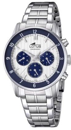 LOTUS Reloj Hombre Analógico de Acero Inoxidable 316l Plateado - Movimiento de Cuarzo - Cronógrafo - Cristal Mineral de Alta Resistencia - Resistente al Agua 5 ATM 18579/2 Special Prices