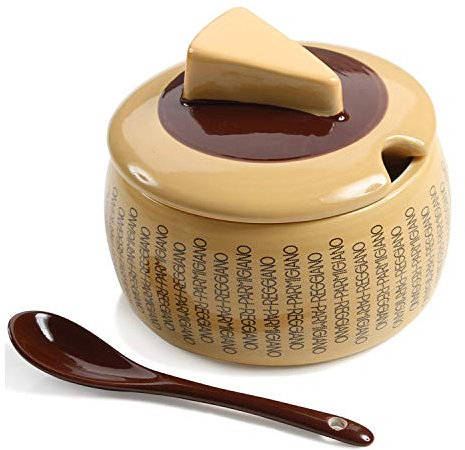 Ecotal GbR - Caja de almacenamiento para queso parmesano de cerámica para queso parmesano 150 g con cuchara para porciones perfectas