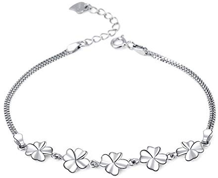 Ategazza Bracelet Trèfle à Quatre Feuilles Argent Clous d'oreilles Femme (Bracelet)