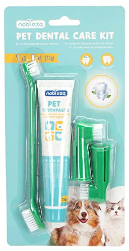 Nobleza 3-in-1 Zahnpflege Set für Hunde - mit Zahnbürste & 70g Zahnpasta, Farbe:Grün, Größe:OneSize