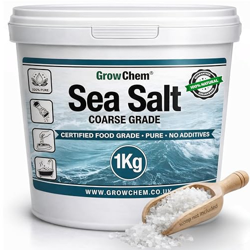 Natural Sea Salt (1Kg Bucket) Pure Coarse Sea Salt Crystals, 100% Natural Salt, Gluten Free, Vegan and Kosher Certified for Cooking, Seasoning, Bath, Beauty and Salt Grinders