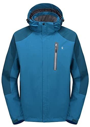 Little Donkey Andy Men's Waterproof Rain Jacket Lightweight Breathable Raincoat with Detachable Hood for Hiking Golf Travel Mosaic Blue/Deep Blue 2XL
