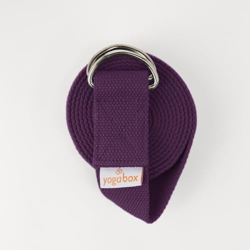 Yogabox Yogagurt Asana Belt Basic aus 100% Baumwolle, mit Metallverschluss aus zwei D-Ringen, Anfänger & Fortgeschrittene, 3 m, aubergine