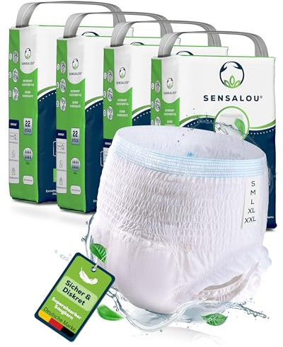Sensalou Couche Culotte Incontinence Jetable - Grande Taille XXL (88 pieces) - Adulte Femme & Homme - Protection Ultra Absorbante Tres Forte - Contre Fuites Urinaires & Fécales Importantes Nuit & Jour