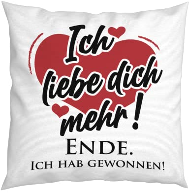LIEBTASTISCH - Kissen mit Spruch. Ich Liebe Dich mehr. - Liebe - Schatz - Geschenk für Paare - Liebeskissen - 40x40cm Valentinstagsgeschenk