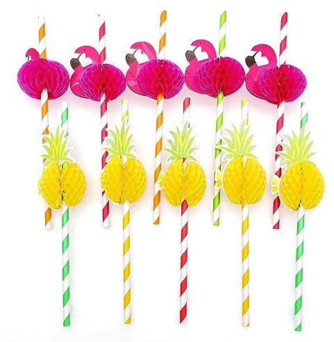 JZK 50 cannucce colorate a forma di ananas e fenicottero, cannucce di carta usa e getta biodegradabili per feste tropicali, accessori per la tavola Luau, decorazioni