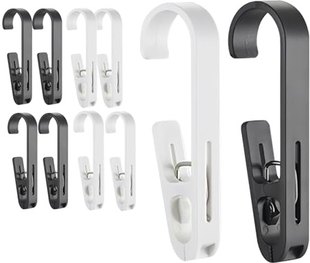 Realand Lot de 10 grandes épingles à linge avec crochets – Crochets à linge robustes avec clips, clips réversibles pour suspendre serviettes, rideaux de douche, bottes, chaussettes, peignoirs