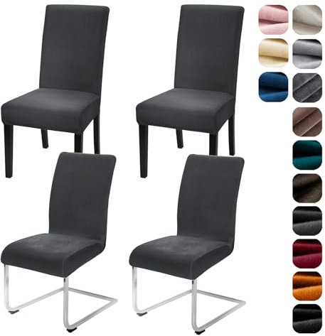 Alishomtll Stretch Samt Stuhlhussen 4er Set Velvet/Velour Stuhlbezug Schwingstuhl Elastische Hussen Waschbarer Stühle Schutz für Küche Restaurant Hotel Bankett Hochzeit (Dunkelgrau, 4 Stück)