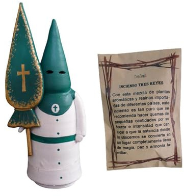Incensario Artesanal Hecho a Mano Figuras - Soporte para Incienso en Grano y de Semana Santa - Bolsa de 50 Gramos de Incienso Tres Reyes (NAZARENO ESTANDARTE Verde)