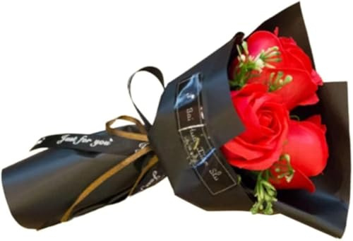 Bouquet de Roses artificielles à 3 têtes de Savon Rouge - Cadeau de Saint-Valentin pour Femme, Meilleure Amie et Petite Amie, Anniversaire, Noël, Saint-Valentin, de la Part de sa Fille, Mari, Fleurs