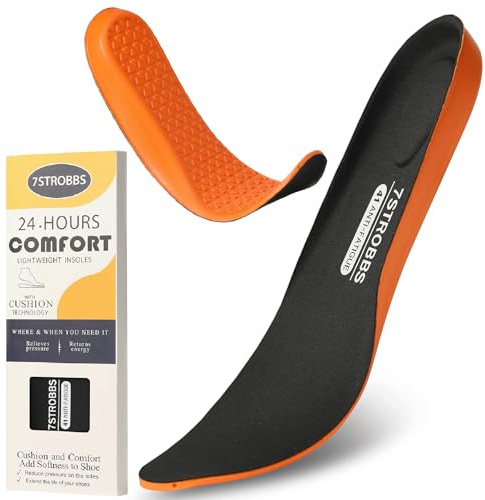 7STROBBS Insoles for Men, Comfort Gel Inner Soles, Cushion Shock Absorber Work Inserts,Non Slip Innersoles Replacement Insole for Walking Boots, Work Shoes, Hiking Boot, Trainers Black UK 10