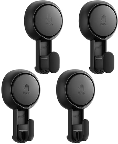 TAILI Saugnäpf Haken Handtuchhalter Küche Ohne Bohren Wiederverwendbar Wasserdicht 360° Drehbare Duschhaken, Handtuchaufhänger Küche Saugnapf Haken für Bad, Wand, Bademäntel, Mantel, 4 Pack Schwarz