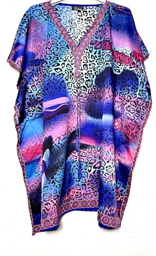 Kaftan Vestido de Mujer Verano,Manga Corta,Talla Unica, Hecho en India (Lila/C)