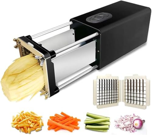 Electric French Fry Cutter Machine,Electric Potato Chip Cutter Stainless Steel Potato Chipper with 1/2 Inch, 3/8 Inch 2 Blade,Commercial and Household