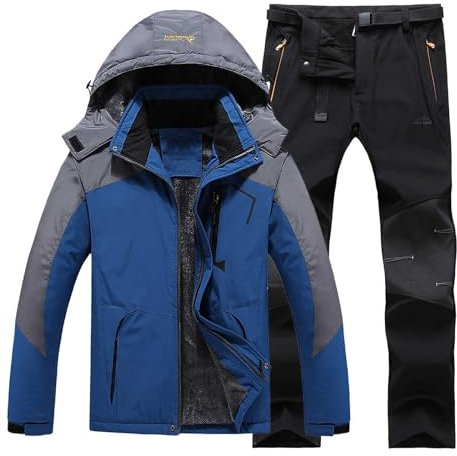 Skidkläder herr: Vinterjacka herr varm vattentät skidjacka/skidbyxor varm fleece fodrad softshell jacka softshell byxor set utomhus förtjockad skiddräkt set snowboard snöjacka snöbyxor, GRÅ, 5XL