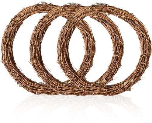 Natural Grapevine Wreaths 30cm - 3pcs Handmade Rattan Round Garlands, Seasonal DIY Wreath Base for Christmas, Halloween, Weddings & Front Door Wall Décor