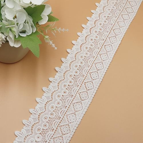 WANYI 9 cm brett spetsband av bomull spetskant och band för sömnad broderi dekorativt band spetskant vintage spetskanna kant tyg för gör-det-själv underkläder gardiner presentband (vit-2 yard)