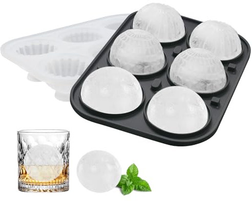 Vookkp Bandeja de Hielo Redonda, Cubiteras para Hielo con Tapa, Molde Hielo Silicona Grandes Redondo Sfera Sin BPA Hielo decorado para Vino Whisky Alimentos para Bebés
