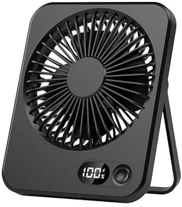 HFAN Portable Desk Fan, 2000mAh Rechargeable Battery Operated USB Fan, Small Table Fans with Strong Airflow & Quiet Operation 5 Speed for Camping Home Office Bedroom and Desktop (Black)