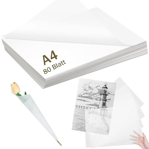 80 Blätter Transparentpapier Bedruckbar Weiß, 112g Pauspapier A4, Pergamentpapier zum Bedrucken, Transparent Pauschpapier für Skizzieren, DIY-Karten, Verpacken, Zeichnen, Laternen