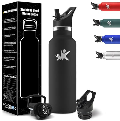 Honeyholly Trinkflasche Kinder, 500Ml BPA-Frei, Trinkflasche Edelstahl, Auslaufsichere Isolierflasche Doppelwandig, Wasserflasche, Thermoskanne, mit Strohhalm, Water Bottle Für Sport, Schule, Büro